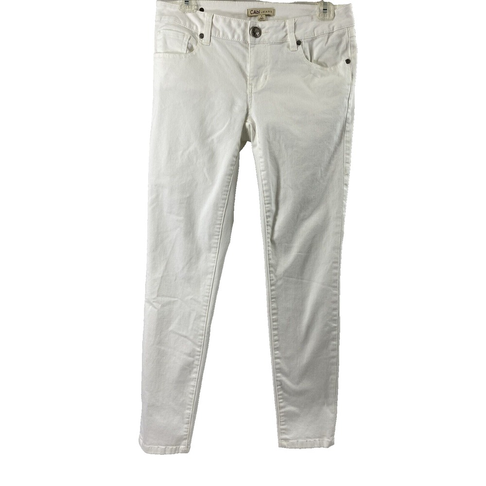 Cabi Jeans Womens Size 4 Skinny White Denim Low Rise Nautical Coastal Minimalist